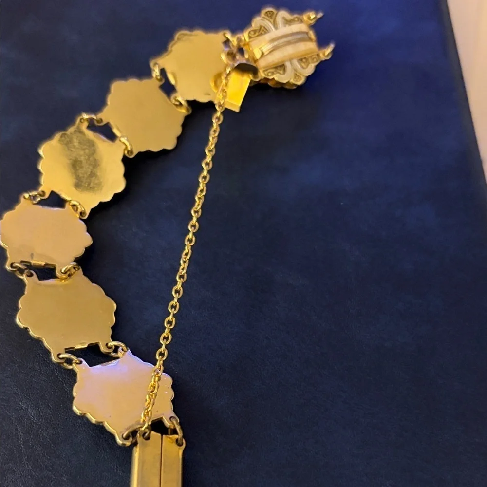 Damascene Toledo Vintage Spanish mother of pearl link Bracelet.
